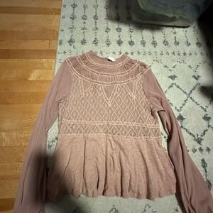 Elegant Lace Detail Pink Top free people size medium